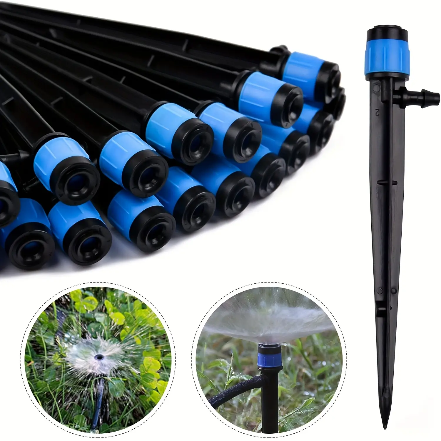 100PCS Irrigation Drip Heads - 360-Degree Full Circle Adjustable Micro Sprayer Bubbler, Adjustable Nozzle Watering Equipment, Bubble Sprayer Watering Equipment, Compatible with 1/4 (4-6mm) Irrigation Tubing (Blue)