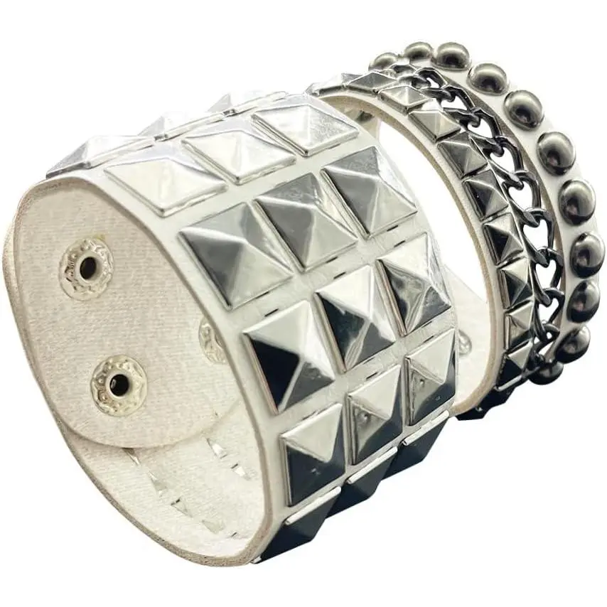 Punk Bracelet for Men Women, Goth Leather Wristband with Metal Studded