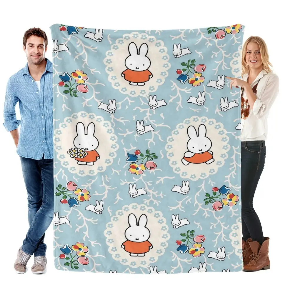 Miffy Cartoon Blanket Featuring Adorable Rabbit Design, Baby Blanket & Adult Blanket, Soft Comfortable Polyester Fabric, Skin Friendly Machine Washable for All Seasons, Perfect Holiday Baby Shower Birthday Gift  birthday gift