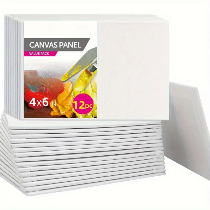 12 Pack 20x20cm / 8*8inch Blank White Canvas Panels - Flat Painting Canvas Boards Bulk, Art Painting Supplies for Oil Acrylic Gouache Tempera Flow Pouring Paint