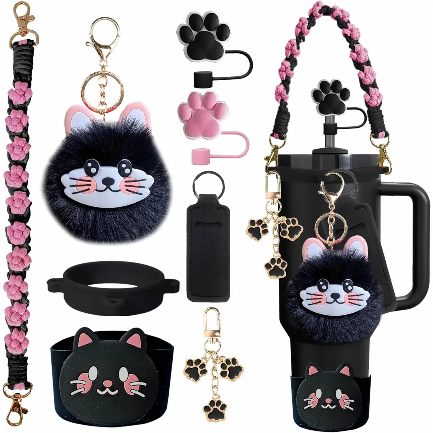 8 count  Accessories for  Cup 30/40oz Tumbler, Paw Straw Topper,  Boot, Handle Strap, Cup Charms Set