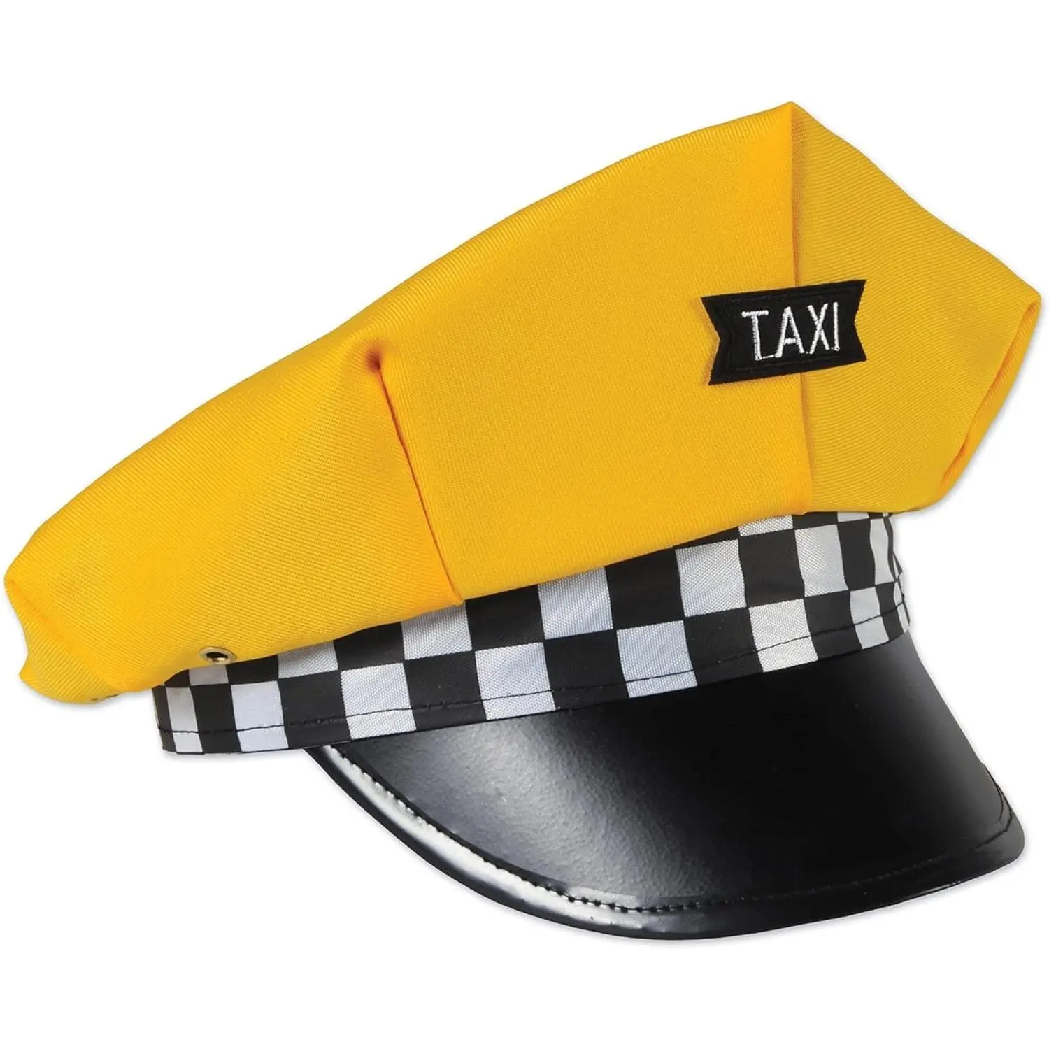 Retro Yellow Taxi Hat Costume Cap – Oversized Fabric with Black Visor, Checkerboard Band & Taxi Patch for Halloween, 1980s Theme Parties, NYC Cabbie Events and Theater Plays(Gift)