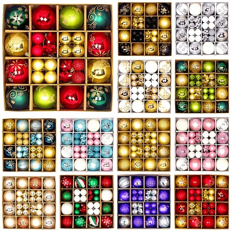 Christmas Ball Ornament Set, 44pcs/box Mixed Color Ball & Star Shaped Christmas Tree Hanging Ornament, Holiday Party Decoration Supplies