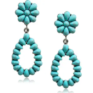 Turquoise Earrings for Women Bohemian Turquoise Dangle Earrings Large Oval Western Earrings for Women Girls