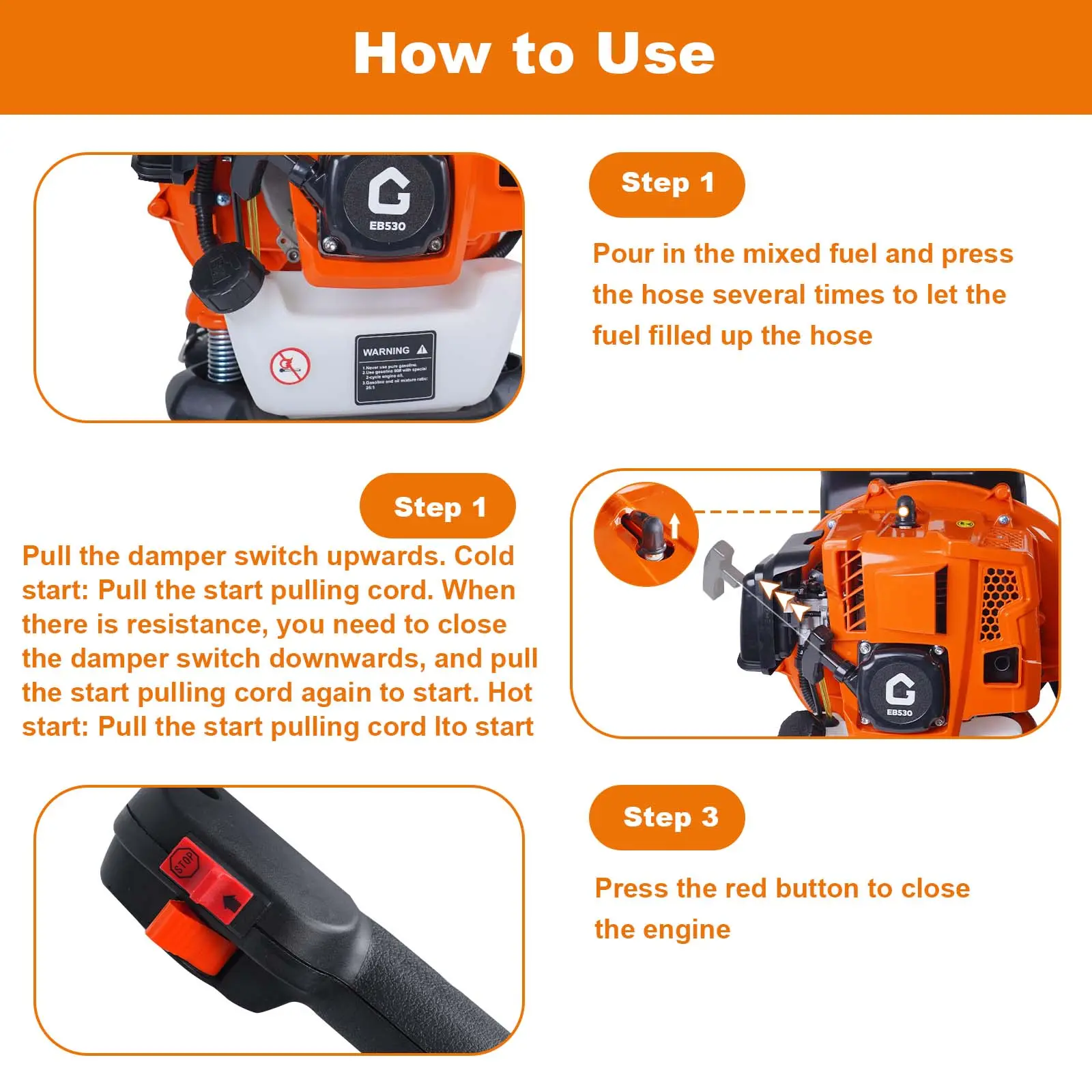 【GARVEE】Heavy-Duty Gas Backpack Leaf Blower – 52CC 2-Cycle 2.2HP Engine – 780 CFM 270 MPH Airflow, Cruise Control, Low-Vibration Ergonomic Harness
