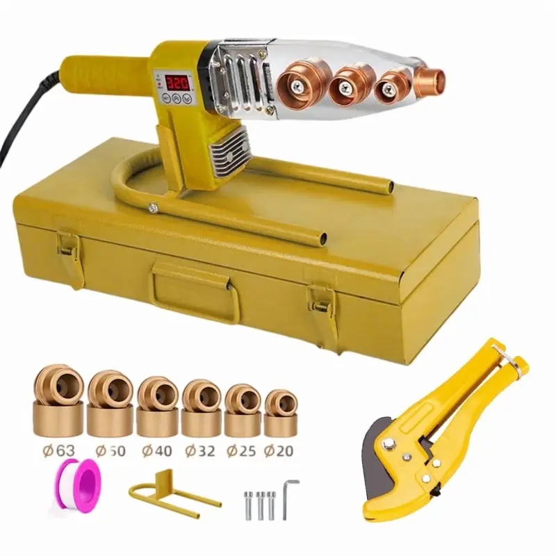 Digital Thermostatic PPR Pipe Welding Machine - 220V 1200W, 6 20-63mm Multiple Dies, PB Compatible, Dual-Cooling Design, Digital Display Thermostat Control, 20-320°C Precise Temp Display, Durable Home & Bathroom Supply Set Package for DIY Enthusiasts, 20-