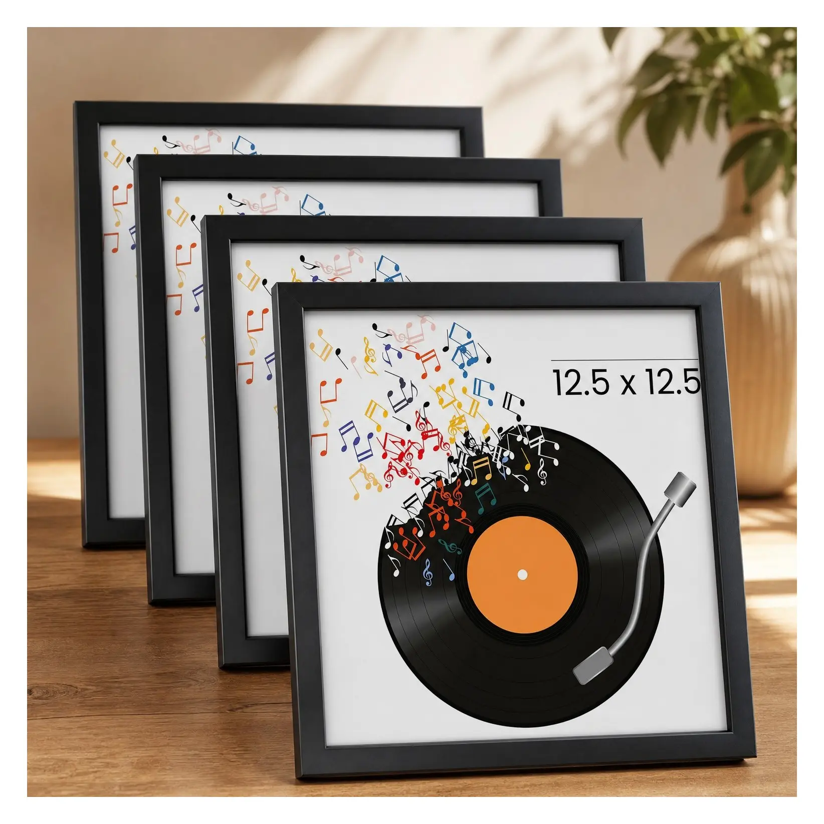 Vinyl Record Frame 12.5x12.5, Wall Display 4 Pack, Black | For 12 inch Album Cover, Gallery Wall Decor, Record CollectorGift