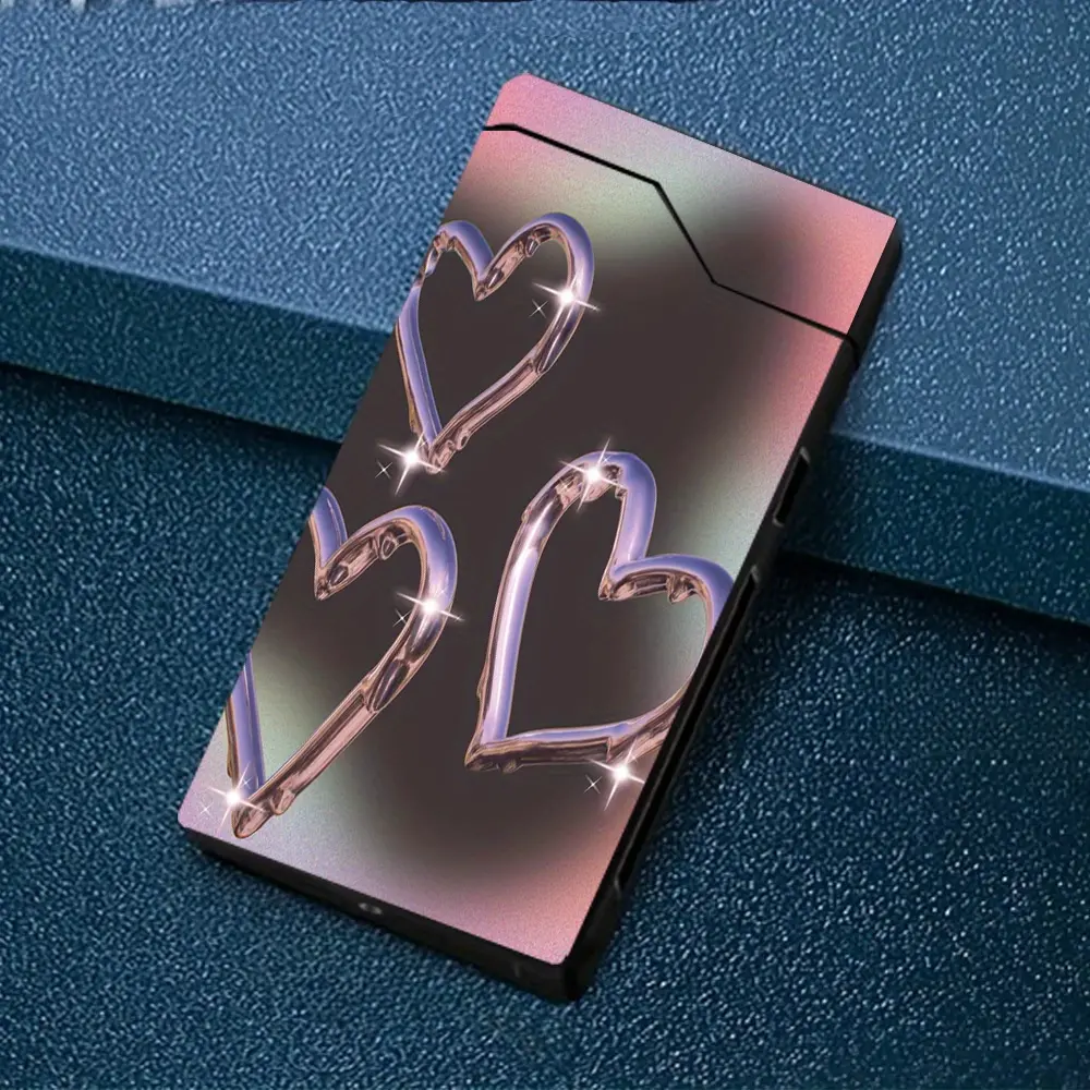 1pc Windproof Electric Arc Lighter with Heart-Shaped Pattern, Windproof Lighter, Windproof Electric Arc Lighter, Type-C Rechargeable Lighter, Metal Casing, Battery Level Indicator, Dual Arc, Gift Box Packaging, Power-Off Protection, Outdoor Survival
