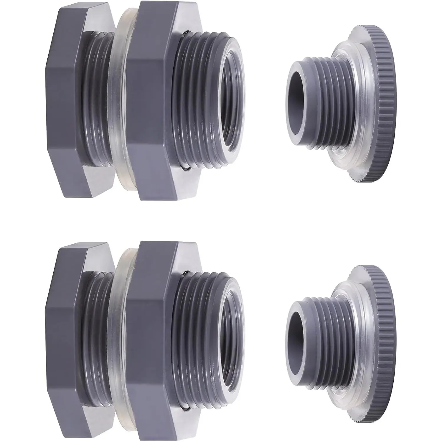 2 Pack 3/4 Inch Female PVC Bulkhead Fitting with Plug and Thick Silicon Seal Gasket,Rain Barrel Connector Kit