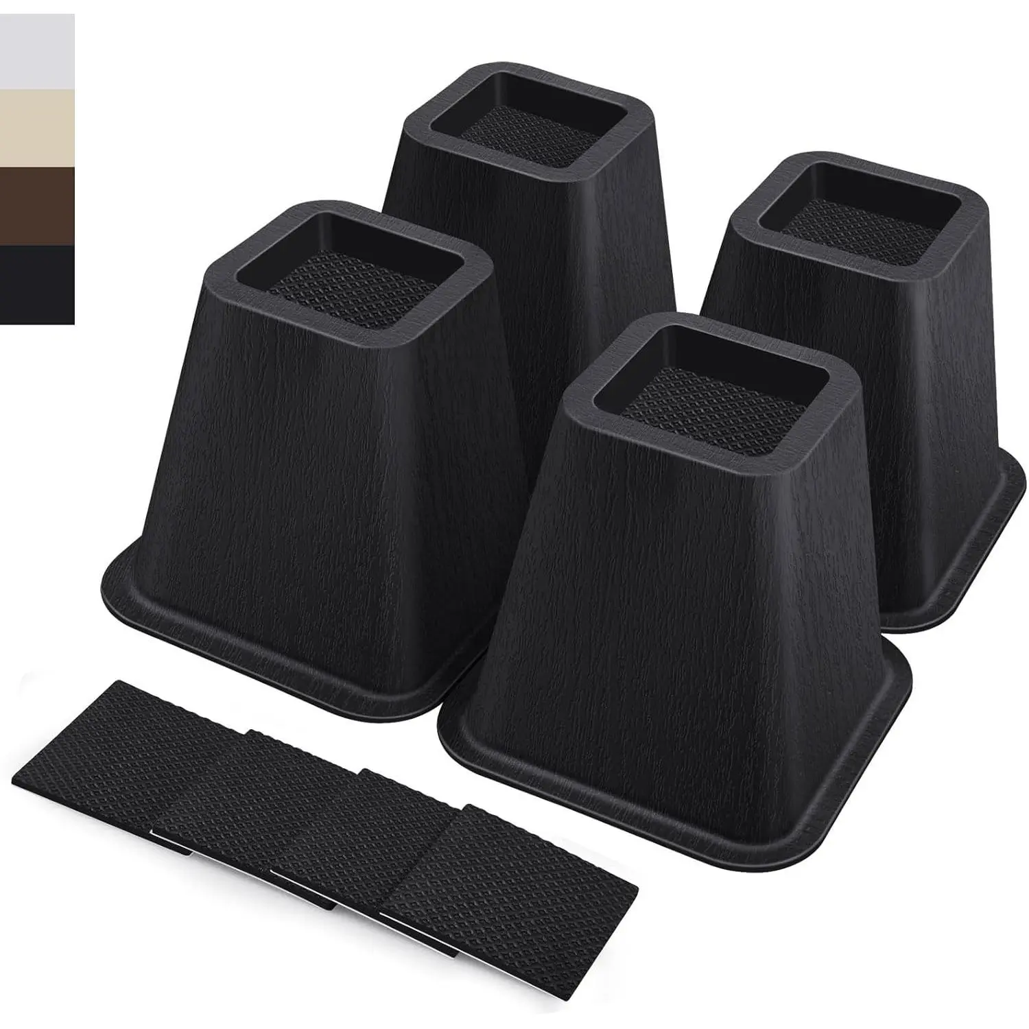6 Inch Heavy Duty Bed Risers, Furniture Risers for Desk, Chair, Table or Sofa Couch, Lift Risers, Supports up to 2200 lbs per Leg (4 Pack Black)