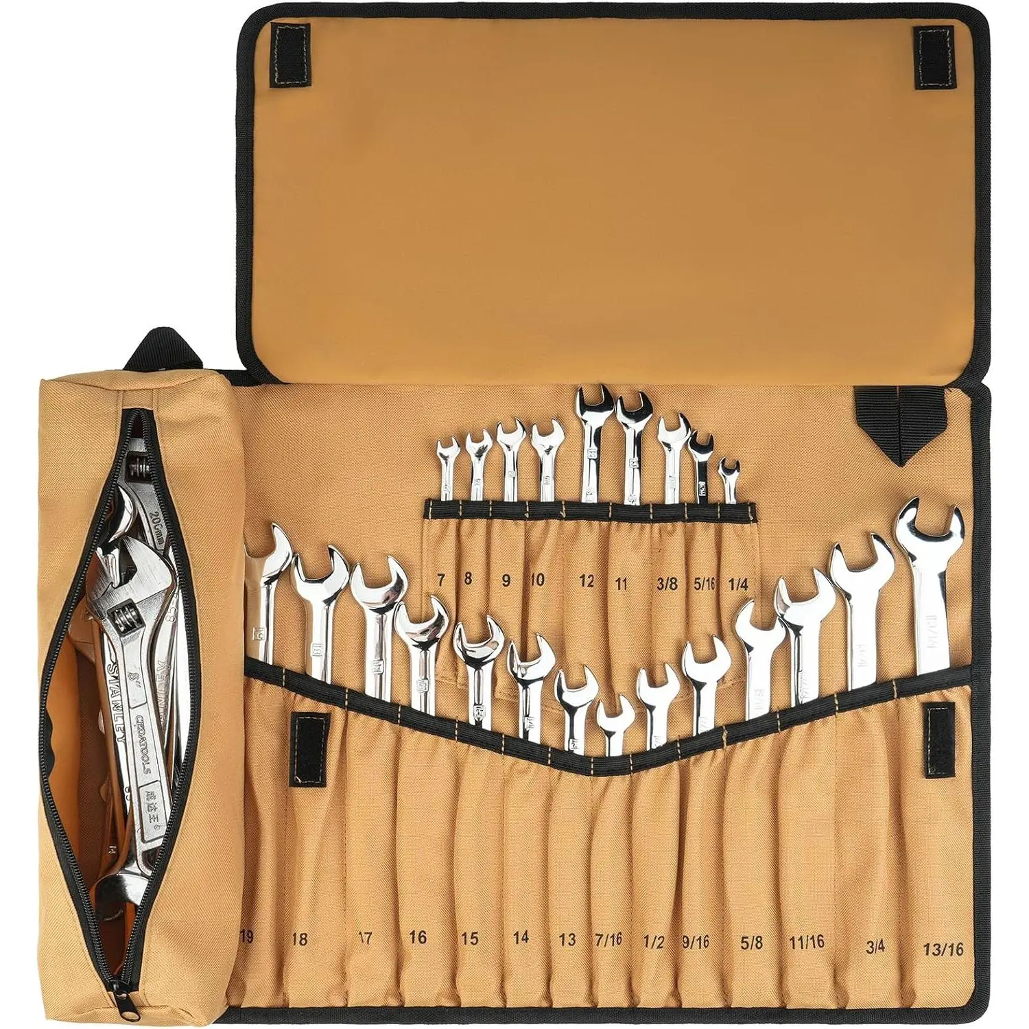 23+1 Pockets Wrench Roll Organizer,Metric/SAE Wrench Roll Up Pouch,No Tools | Heavy Duty Wrenches Tool Roll,Large Wrench Holder Organizer Bag for Men,Mechanics,Gifts for Men Dad,Brown