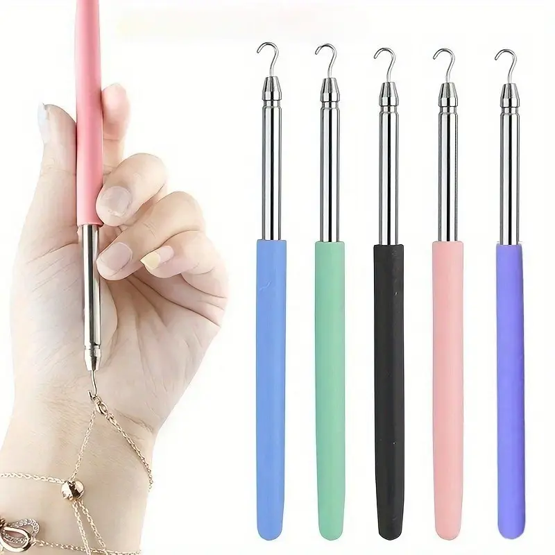 4-Pack Stainless Steel Jewelry Wearing Tool, Bracelet Helper & Necklace Clasp Assistant for Easy One-Hand Jewelry Putting On and Removing, Quick Release Jewelry Buckle with Comfortable Grip for Bracelets, Earrings, Daily Wear & Travel