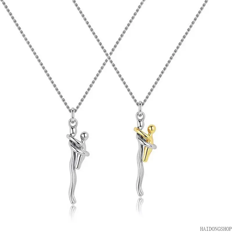 Two-Tone Silver Gold Plated Mom Child Hug Love Necklace, Adjustable Unisex Daily Family Jewelry, Heartfelt Birthday Gift for Mom from Son & Daughter season witchy men's holiday haul christmas birthday anniversary exquisite chain luxury wear gift men one