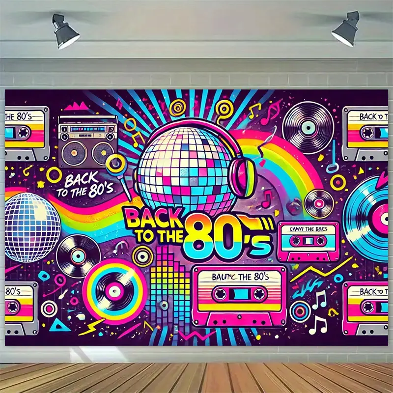 Premium Synthetic Polyester 80s Retro Disco Print Tapestry (40 inches x 30 inches) - Lightweight Home Decor, Room Backdrop for 80s Throwback Events, Baby Shower Photo Walls, Live Streams (Indoor-Outdoor Use)