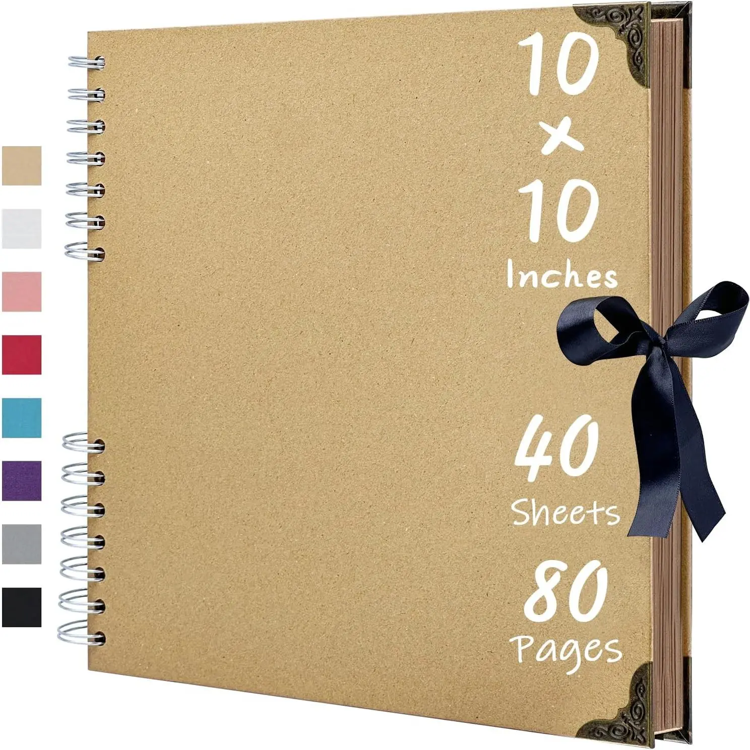 Scrapbook Album 10x10 Inch, Hardcover Kraft Paper Photo Album with 40 Sheets/80 Pages, Memory Book for Wedding, Anniversary, Christmas, Baby Shower, Ideal for Preserving Precious Moments