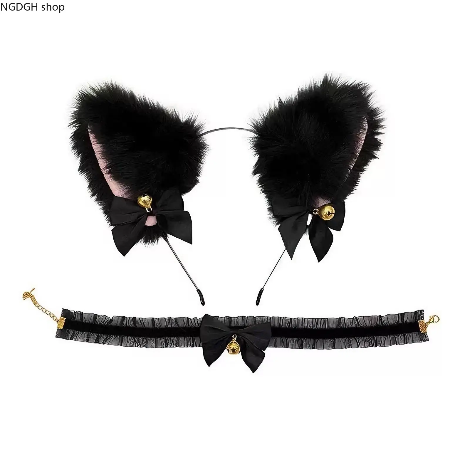 Plush Cat Ear Headband and Choker Set, Character-Based Fashion Accessories for Women, Costume and Event Wear, Cosplay, Hair Accessories, Cute Kawaii, Prop, Fluffy, Party Festival
