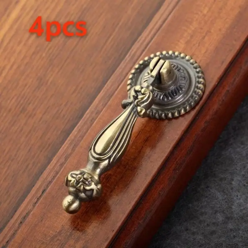 4PCS European retro antique cupboard door handle wardrobe pendant handle zinc alloy bedside table small handle American pattern drawer handle with screws.