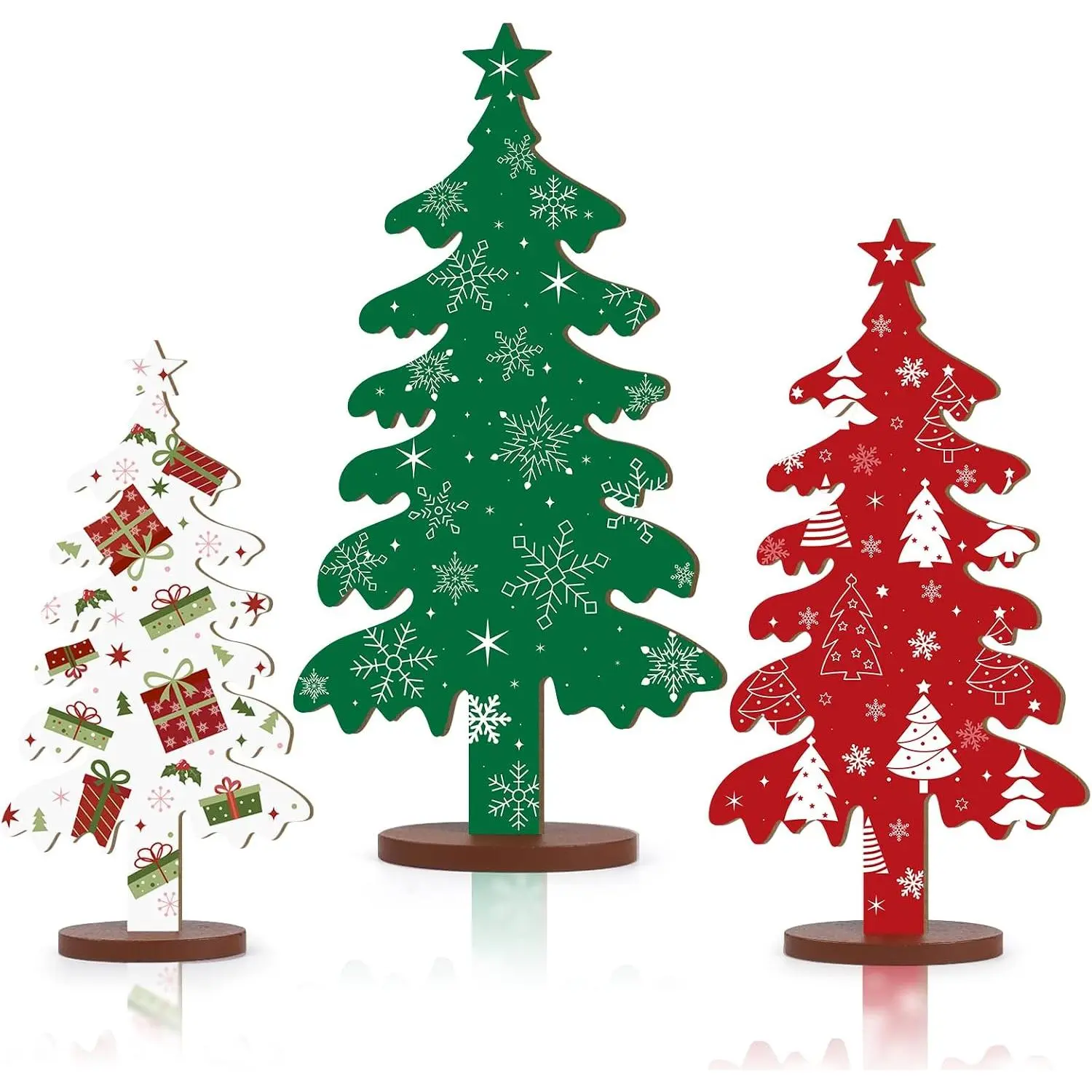 3 count Wooden Christmas Tree Tabletop Signs Decor 3 Sizes Double-Sided Design Christmas Decorations Indoor Table Centerpieces Christmas Tiered Tray Decor for  Mantel Fireplace Windowsill Party