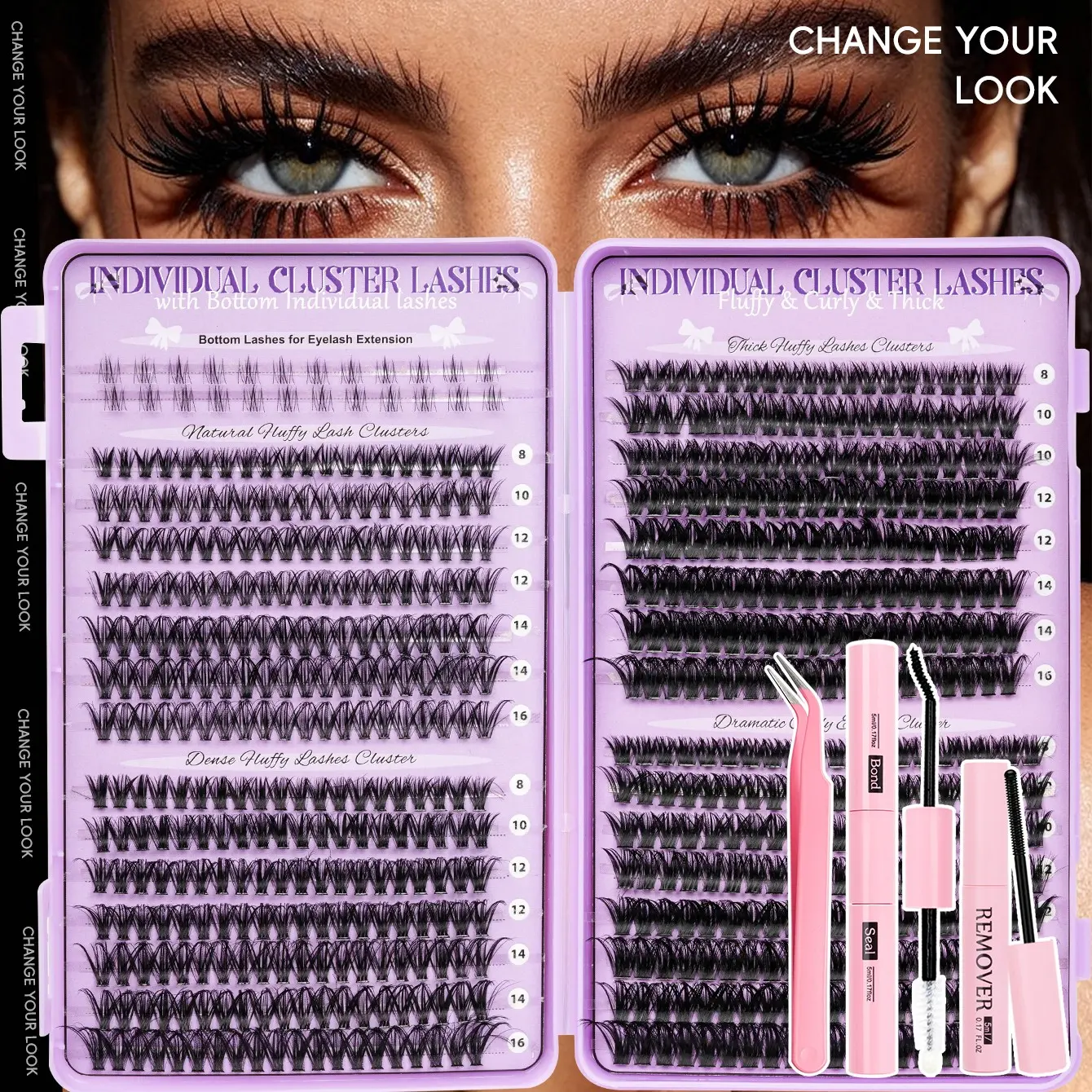 Natural Style False Eyelashes Set, Individual Eyelashes, Dense D Curl, Mixed Lengths, 0.07mm Thickness, Non-Toxic, Ideal for Anime and Cosplay