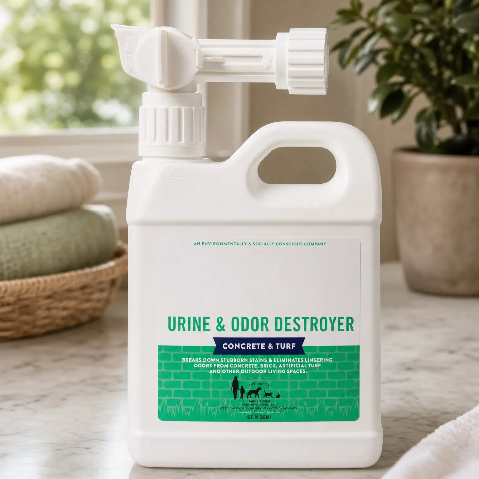 Outdoor Pet Urine and Odor Destroyer, 32 oz | Professional-Strength Urine Odor Eliminator for Concrete, Turf, Pavers and Patios