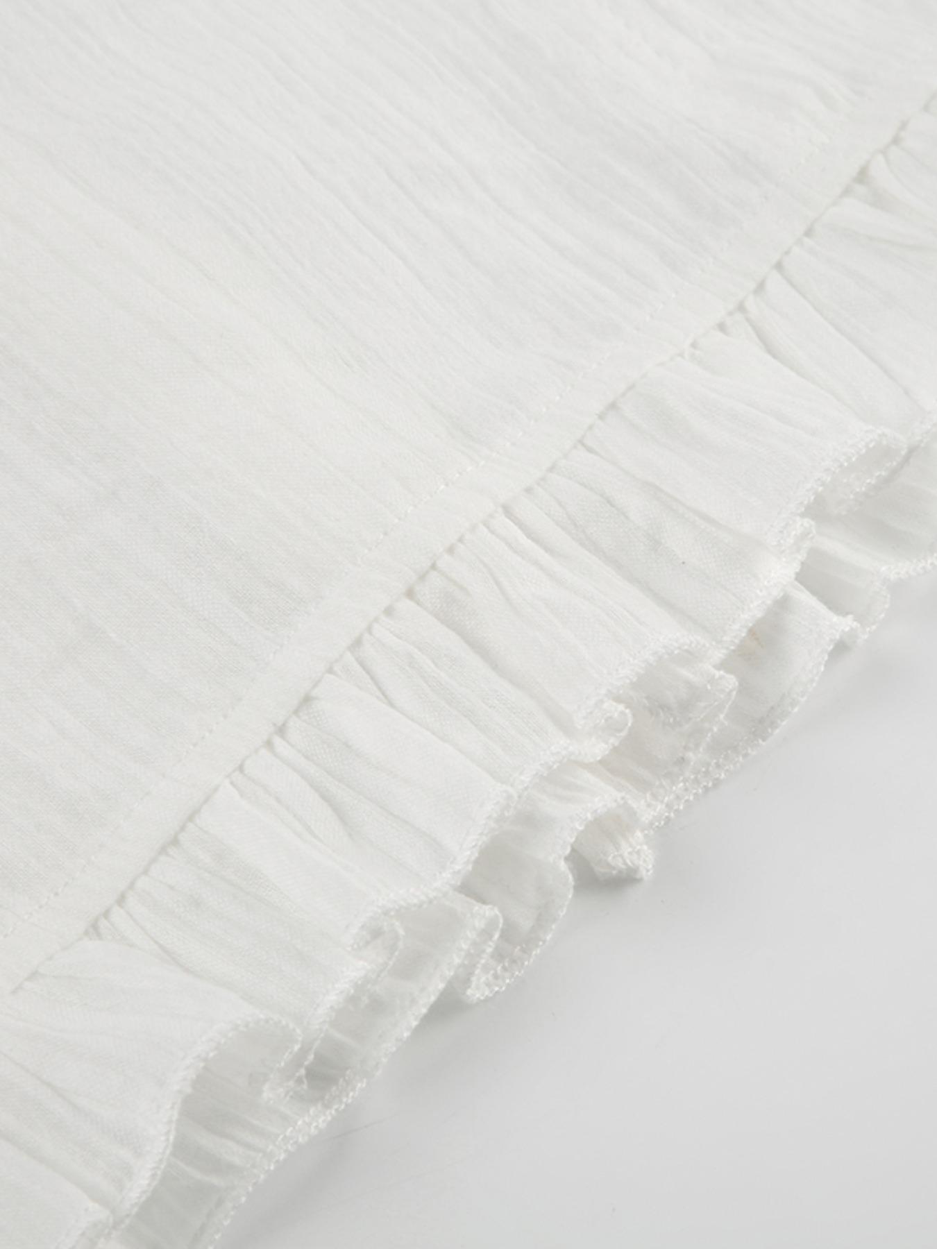 Women's Sweet Cute Ruffle Button Front Off Shoulder Blouse Shirts, Slim-Fitting Short Sleeve V Neck Top, Plain Texture Shirt for Casual Wear