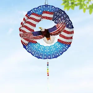 American Eagle Wind Spinner Crystal Tail, 10 inch 3D Stainless Steel Hanging Wind Spinner Metal Wind Catchers Kinetic Sculpture for Indoor,Outdoor Garden Decor,Yard Art