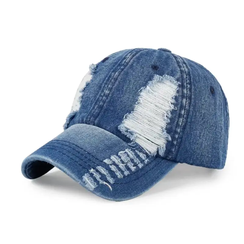 Distressed Denim Baseball Cap Vintage Washed Jean Dad Hat Adjustable Streetwear Fashion Cap for Women Men cap