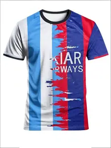 Men's Colorblock Vertical Stripe Print Short Sleeve T-Shirt, Round Neck Breathable Quick-Dry Casual Sport Top, Summer Fitness Daily Wear