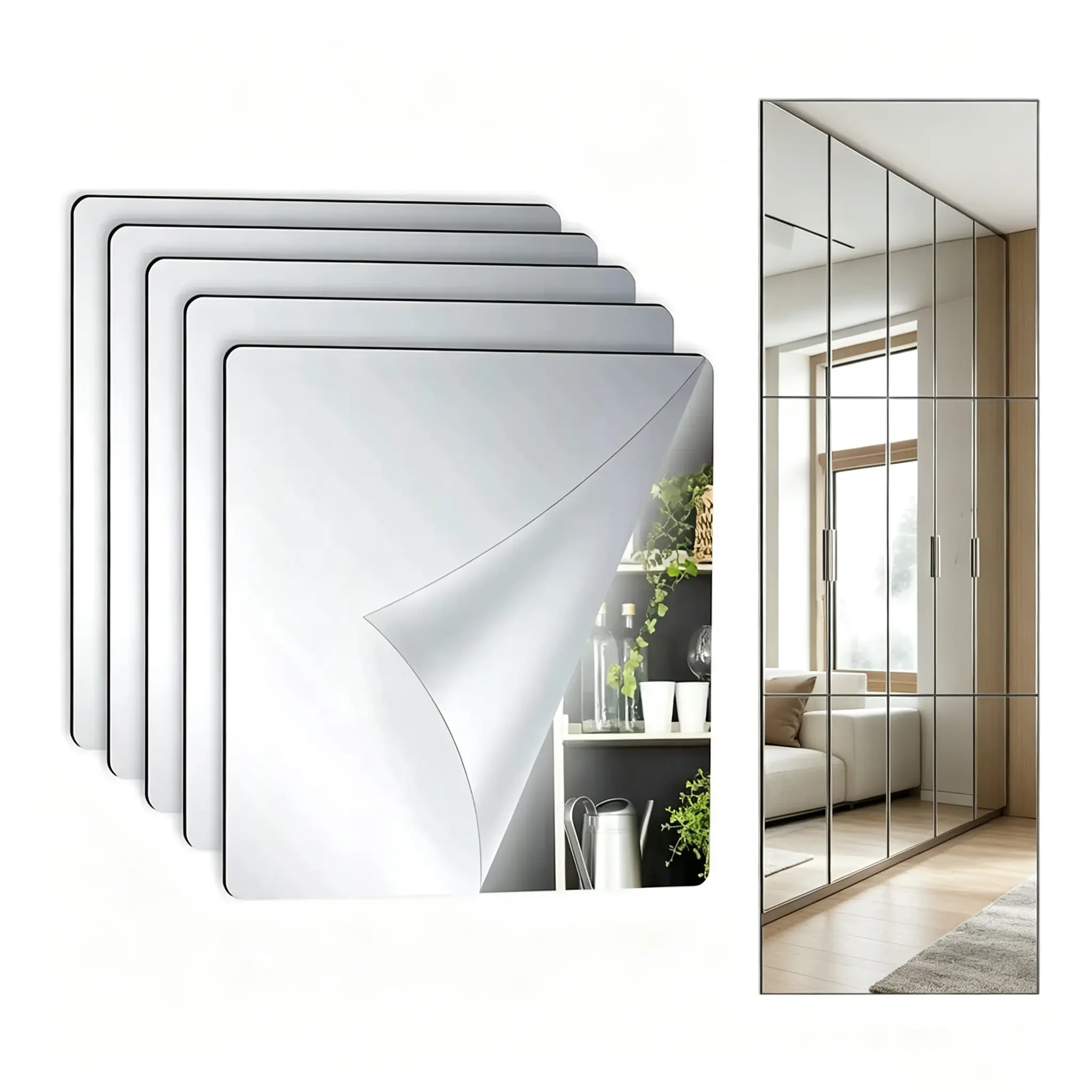 11.82*15.72in Borderless Flexible Acrylic Reflective Panels With Peel-and-Stick Backing, Simple Mount Wall Ornament Suitable For Bathrooms, Gyms & Yoga Studio Interior Decoration
