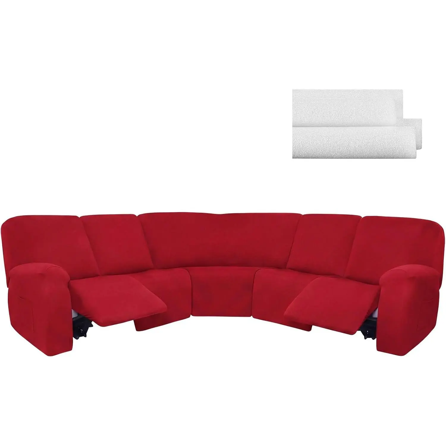 7 count L Shape Sectional Recliner Sofa Covers 5 Seat Sectional Couch Covers Milk Silk  Stretch Reclining Sofa Slipcover Furniture Protector for Living Room (Christmas Red,Milk Silk)