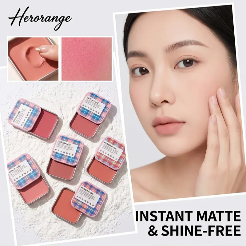 Herorange Blush Cream, Soft Mousse Texture, Smooth Application, Natural Finish, Multi-Use, Portable, Perfect for Daily Makeup, Beauty Cosmetics