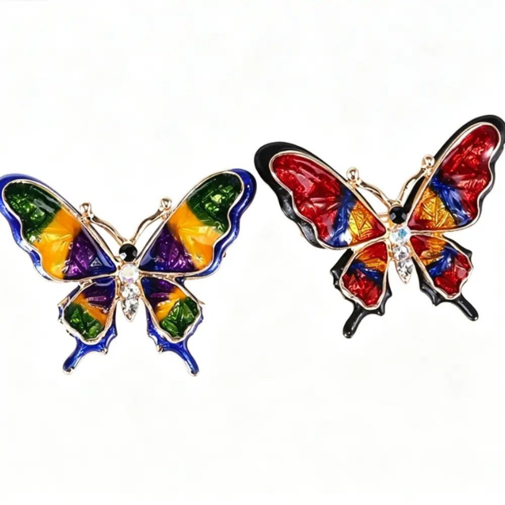 2 Styles Segmented Multicolor Glitter Enamel Butterfly Brooch Unisex Blue Red Wing Suit Decor Pin