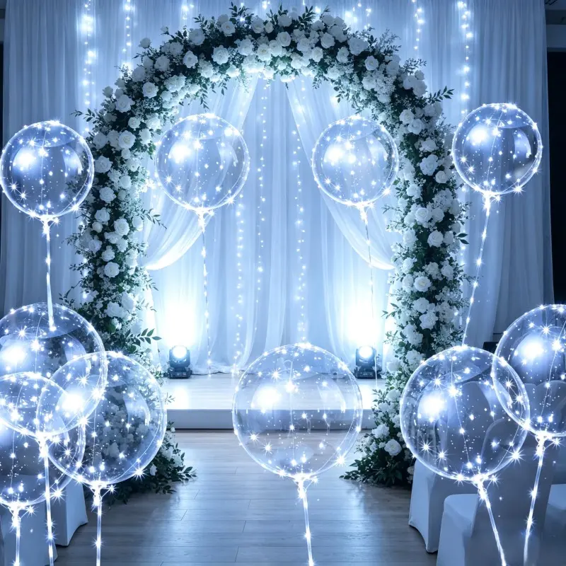 5/10/20Pcs 20 Inch Bobo Balloons, Multi Color Transparent Bubble Balloons With String Light & Stick Holders, Battery Not Included, Birthday Xmas Mother’s Day Party Decor Supplies