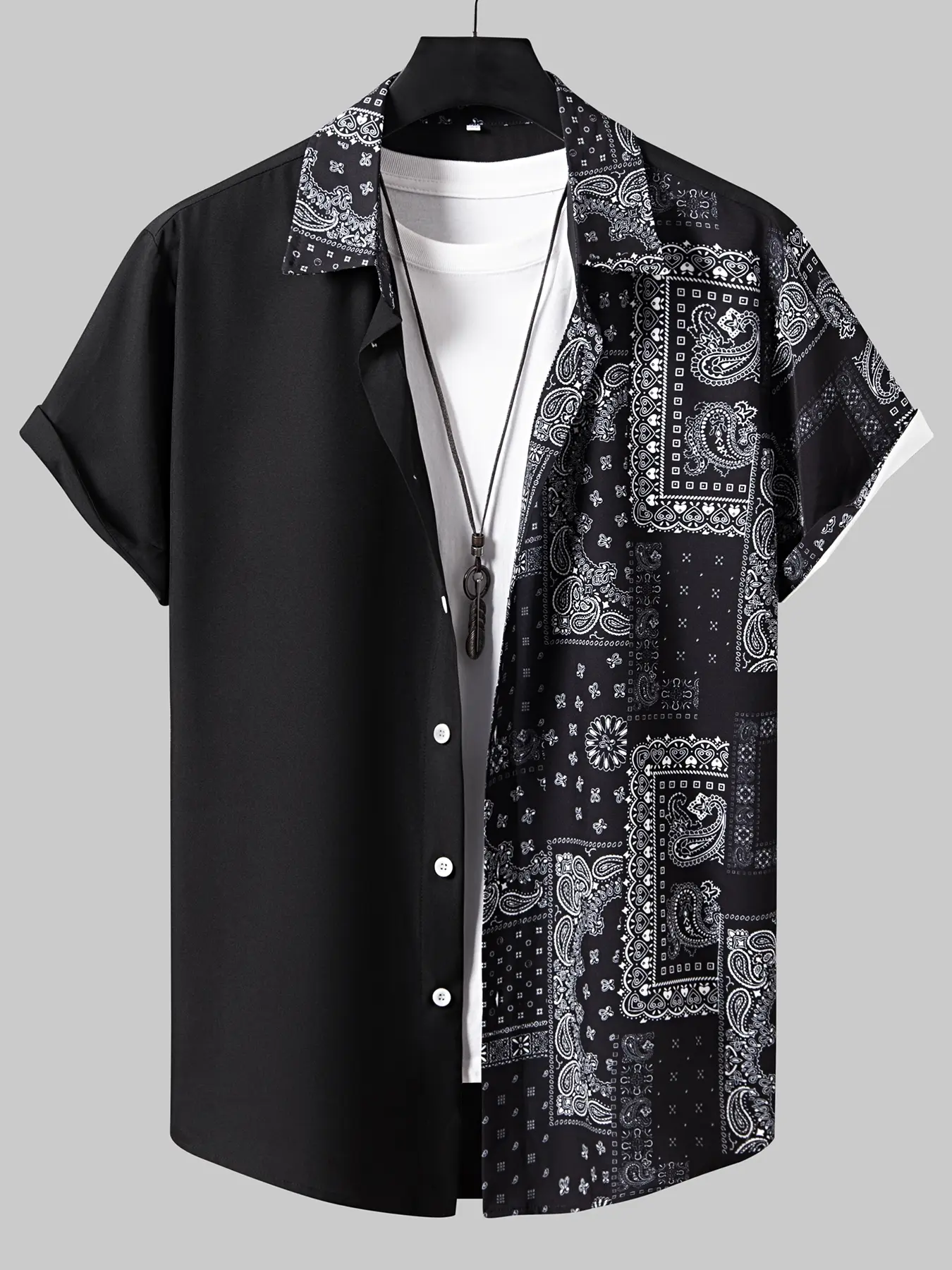 Men's Paisley Print Short Sleeve  Shirt, Casual Regular Fit Button Front Top for Summer Boho Casual Shirt, Men's Clothes for Vacation Holiday Beach，Unisex (Recommended ordering one size up),shirt for men,deals of the day