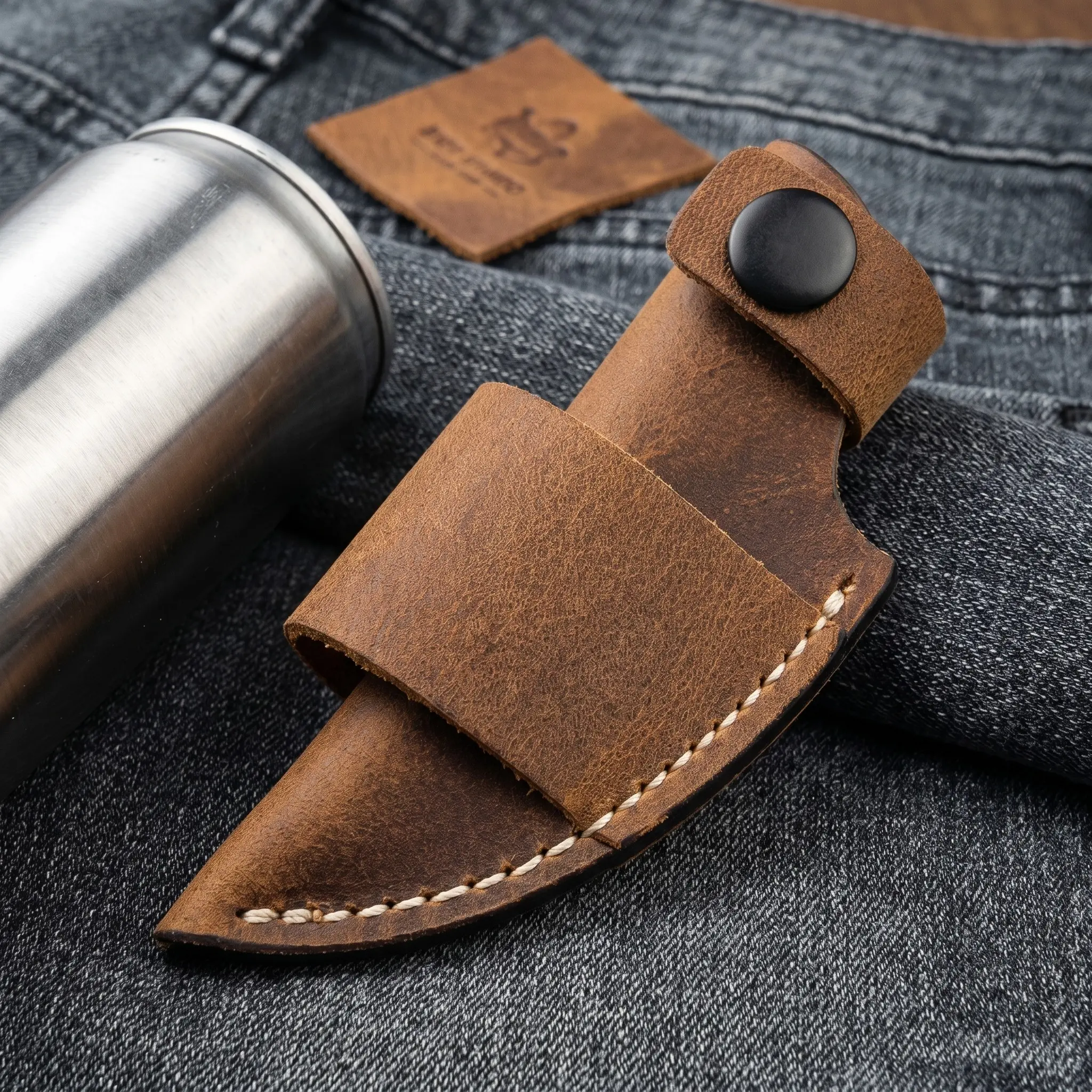 High-Quality Handmade Birdskin Folding Knife Sheath, Genuine Leather, Heavy Duty, Durable and Vintage Look, Metal Button Reinforcement, Top-Grade Full Grain Leather