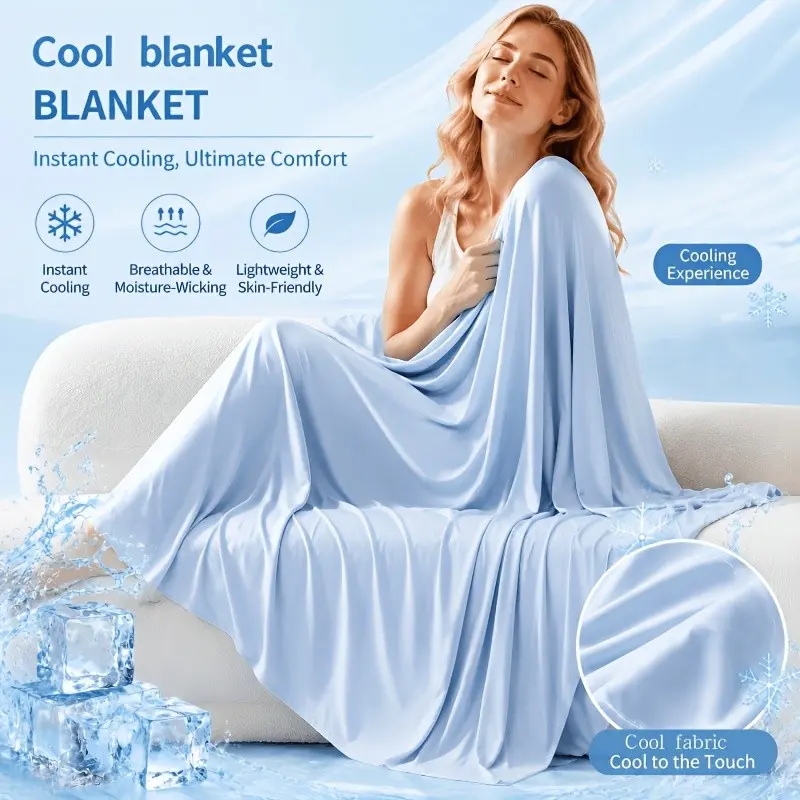 1pc Summer Cooling Blanket - Lightweight, Breathable & Soft, Quick-Chill Cooling for Hot Sleepers, Night Sweats & Hot Flashes, Multi-Purpose Bed & Sofa Blanket for Bedroom, Office, Outdoor, Car, Machine Washable, All-Season Use, Breathable Cozy Blanket
