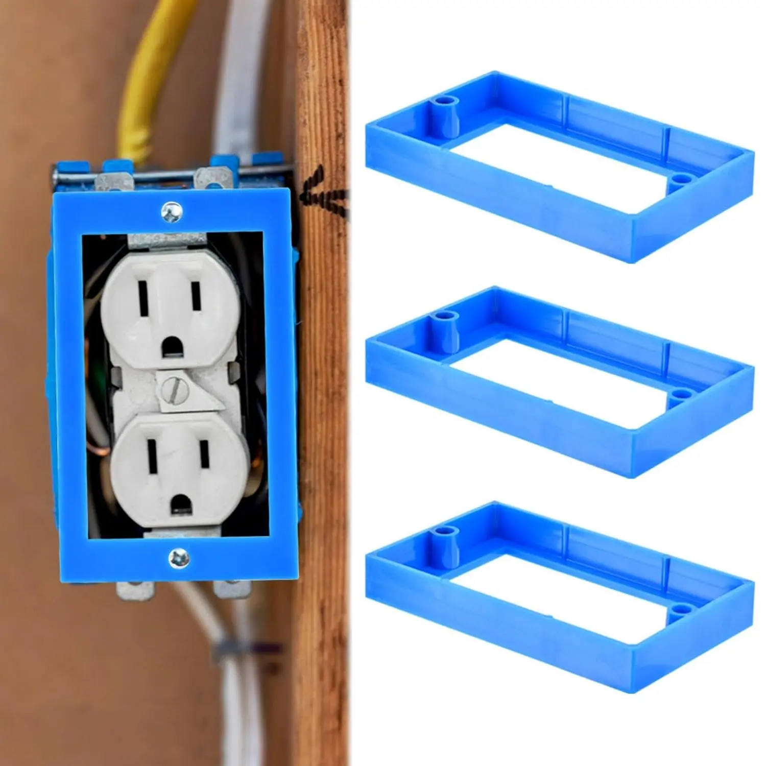 3 count 1/2" Single Gang Receptacle Outlet Electrical Box Extender Junction Box Extender for Electrical Boxes & Outlet Switches for  Living Room, Easy Install(Blue)