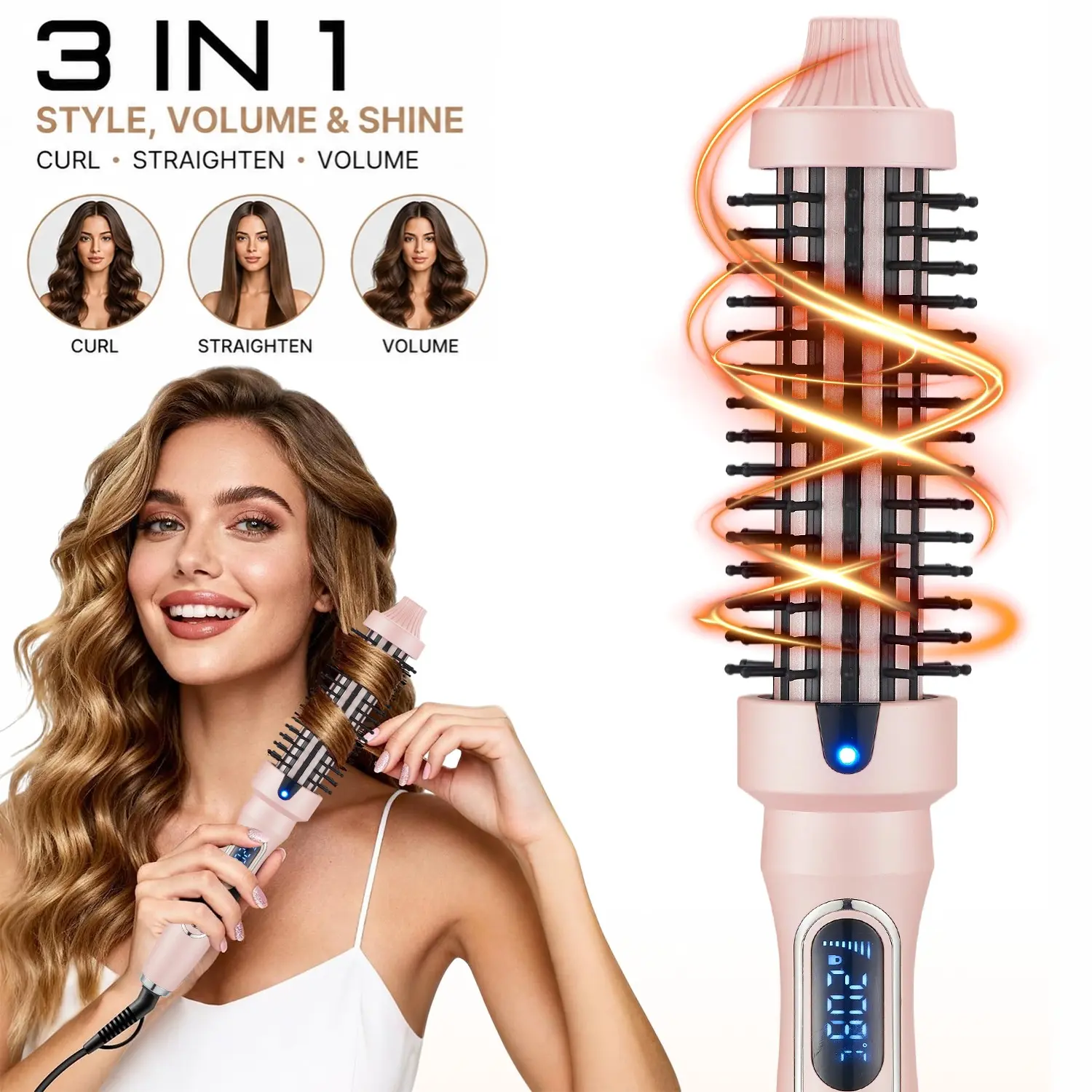 38mm Heated Hair Curler Comb, Us Plug, Negative Ion Technology, LED Display, 6 Temperature Settings, Suitable for All Hair Types, Hair Styler