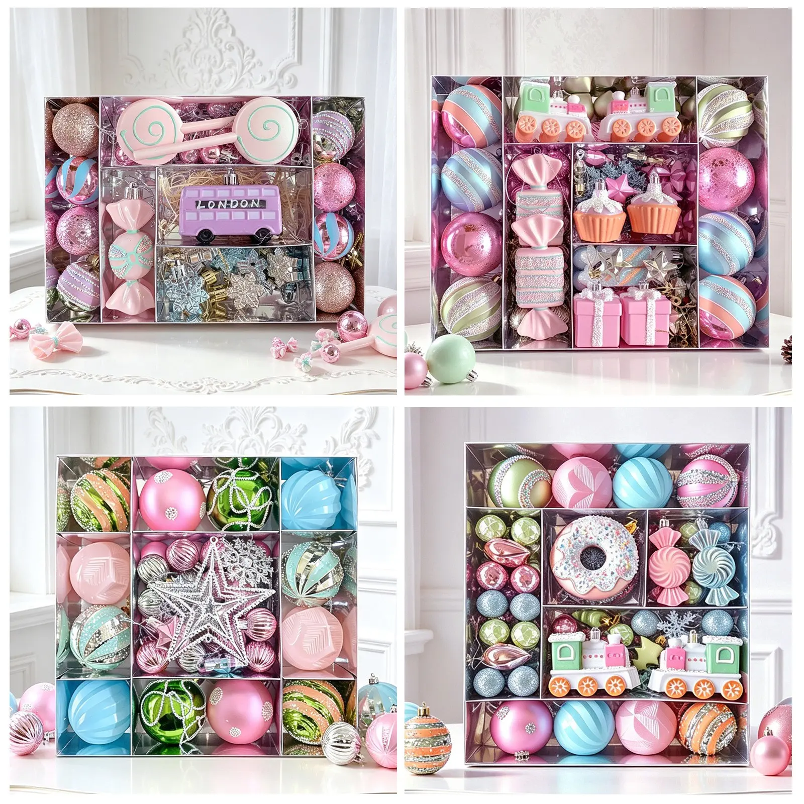 Christmas Ball Ornament Set 2026, Rainbow Macaron Candy Color Painted Christmas Balls, Party Decoration Hanging Ornaments