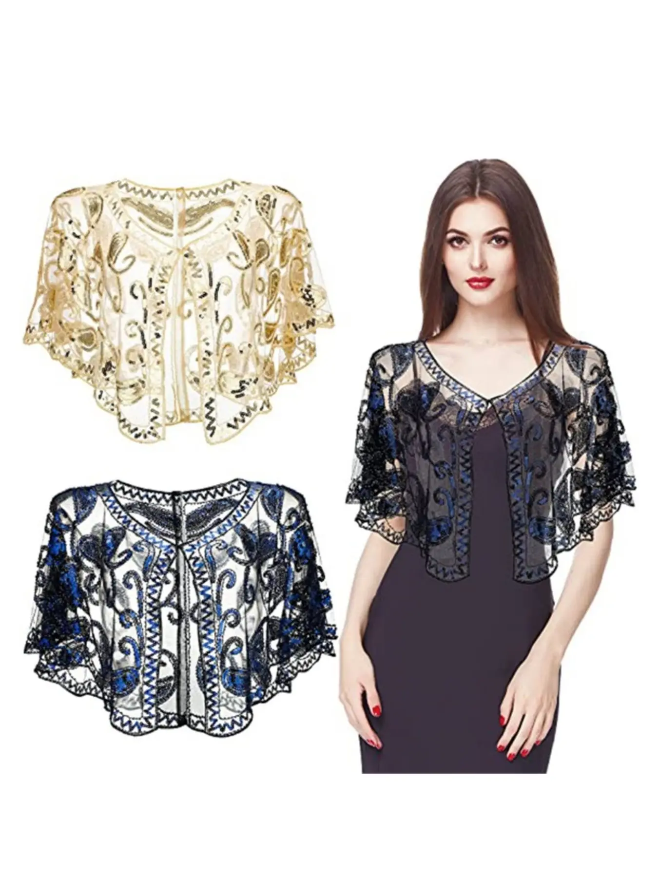 Vintage Sequin Beaded Shawl, Women's Evening Cape, Perfect for Parties and Holidays, Slim-Fitting, Solid Pattern, All Seasons Style