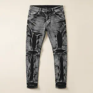 Vintage Acid Wash Irregular Marble Print Slim Fit Skinny Denim Jeans With Pockets For Men Teens Young Adults Summer Daily Wear Night Out Parties Concerts Streetwear High Stretch Breathable Comfortable Men's Pants