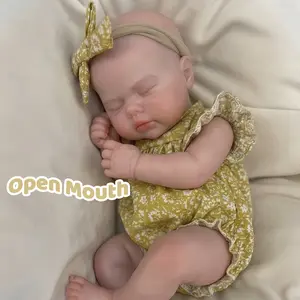 Otarddolls 12in (30cm) Whole Silicone Reborn Girl Doll Collectibles, Washable Open Mouth, Skin-Friendly Handcrafted, Yellow Floral Dress, Change Clothes, Ideal Birthday Gift