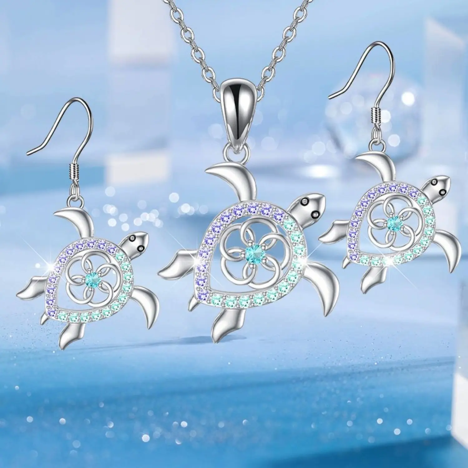 3-Piece Cute Turtle Jewelry Set for Women, Plated Matching Necklace and Earrings, Ideal Christmas or Birthday Gift, Female, Gifts For Women, White Gold, Animals, Daily Wear, Zinc Alloy, Turtle Shape, Shiny Finish, Matching Pieces, Matching Sets