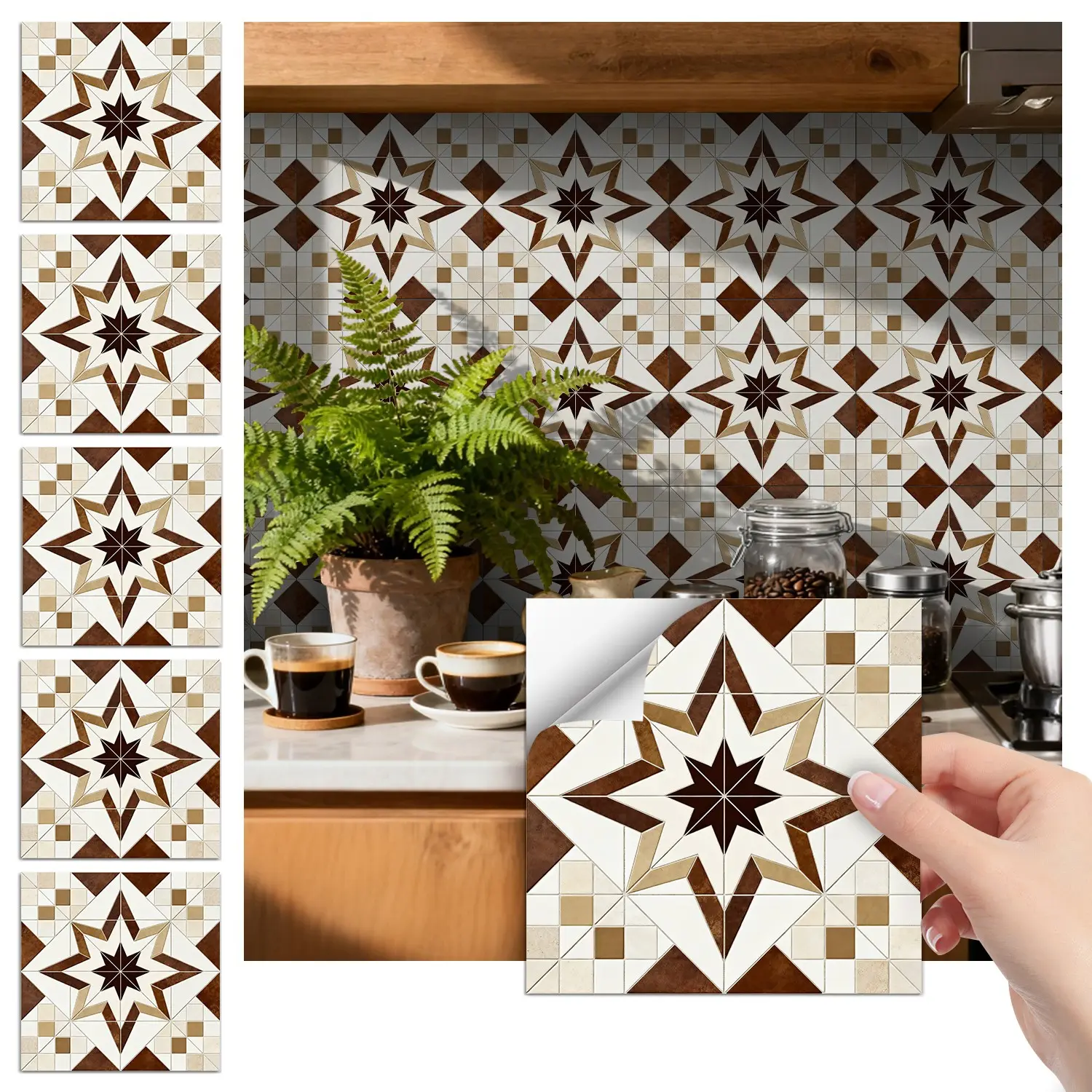Moroccan Tile Stickers Pet Matte Finish, Peel and Stick Waterproof Kitchen Backsplash Decor, Easy to Apply Wall Decals