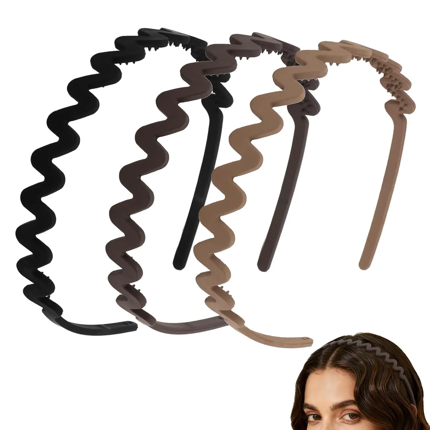 Women's Synthetic Zigzag Arc Headbands (3-Count) - Thin, Stretchy, Non-Slip Plastic Hair Accessories for Party, Frizz Control, Headbands For Women