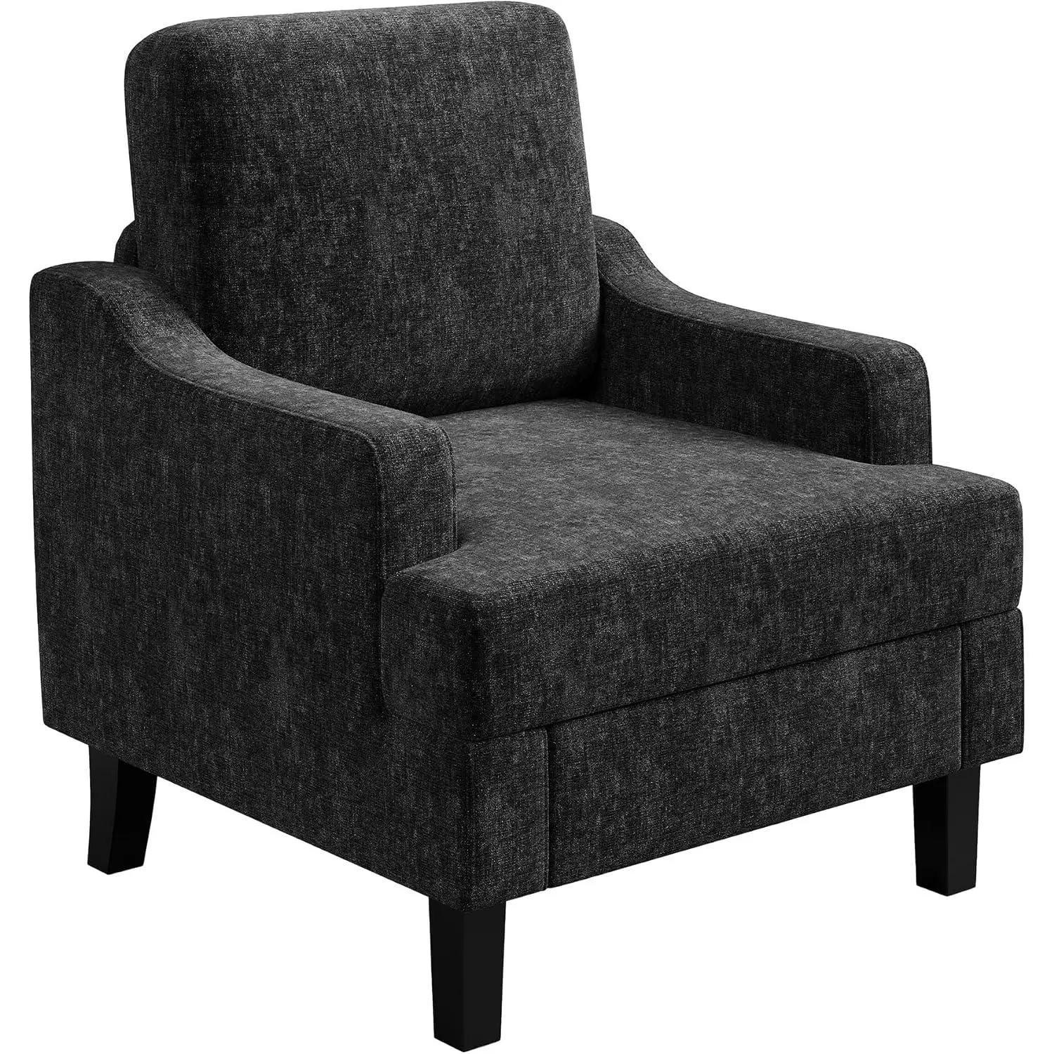 Soft Chenille Mid-Century Modern Single Seat Accent Chair with Fixed Arms, Wood-Iron Frame, Chair for Living Room & Bedroom, Supports 330lbs