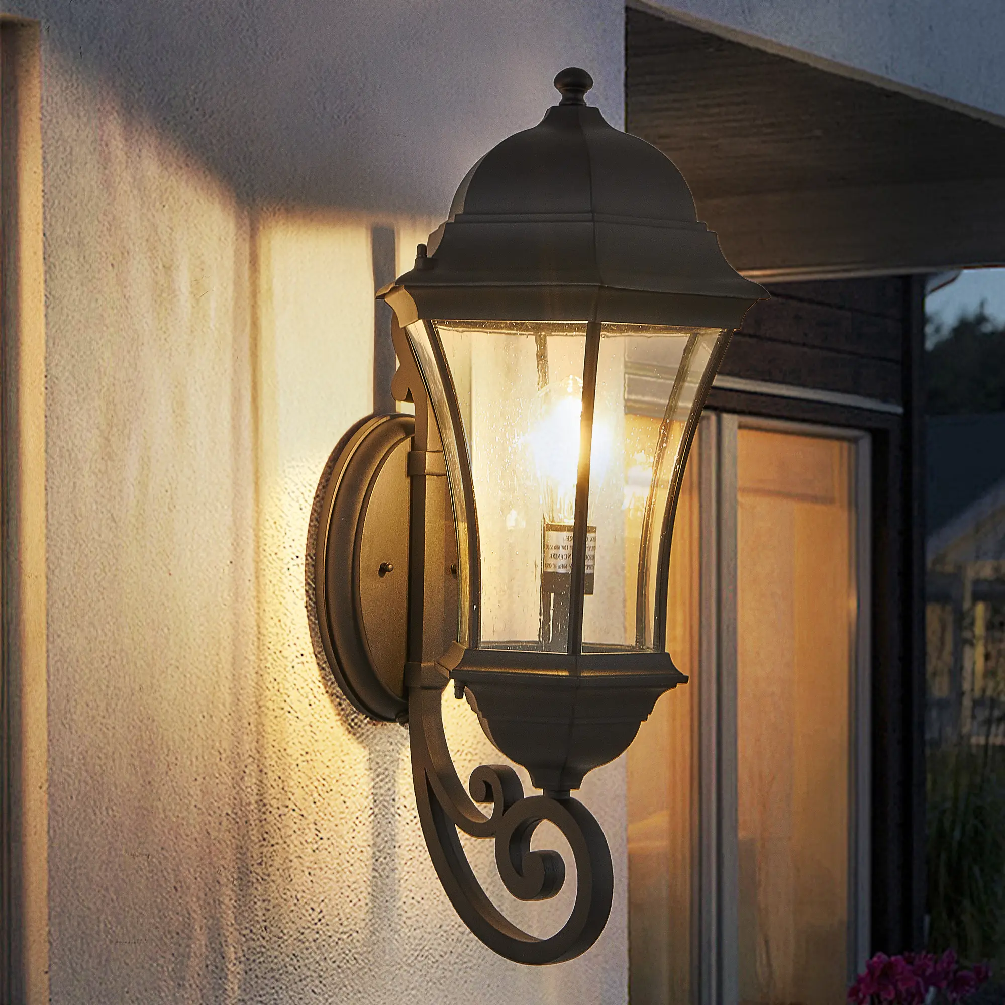 ARCH 27-Inch Outdoor Wall Lantern with Dusk to Dawn Sensor, Black Weatherproof Aluminum Exterior Light Fixture with Clear Bubble Glass, Vintage Wall Sconce for Porch, Patio, Entryway, and Garage, 1-Pack (No Bulb), Black Color Options