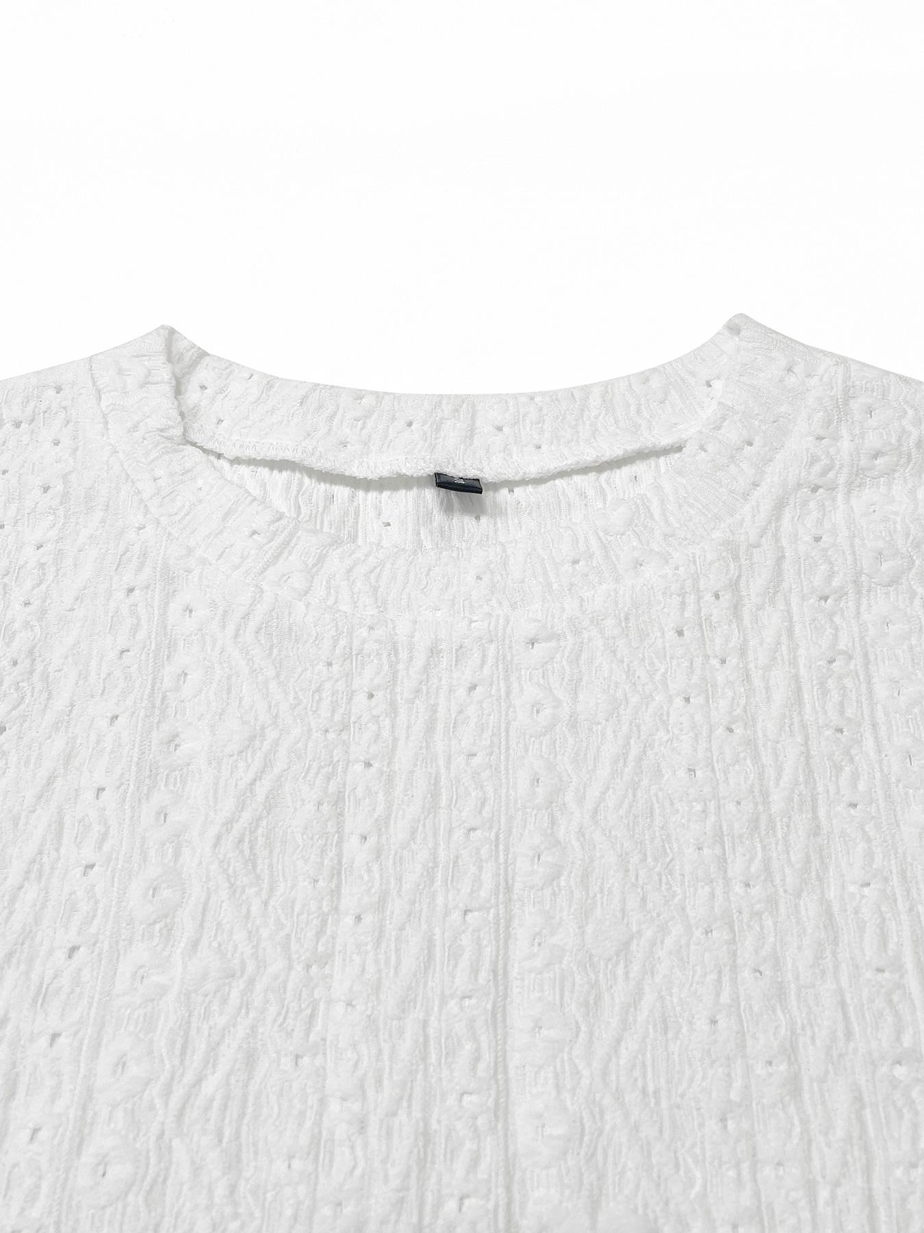 Women's Plain Eyelet Embroidery Hollow Out Tee, Casual Chic Scallop Trim Short Sleeve Round Neck T-shirt for Summer, Ladies Clothes for Daily Wear