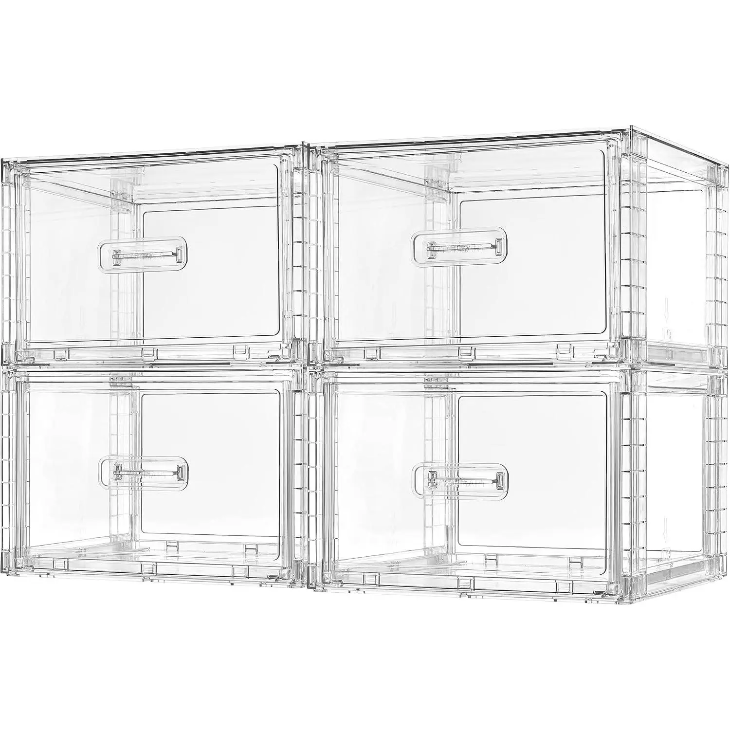 4 Pack Clear Stackable Storage Drawers 15QT, Easily Assemble Closet Organizers, Plastic Storage Bins for Bathroom, Cabinet, Kitchen Pantry, Under Sink Organization (Medium)