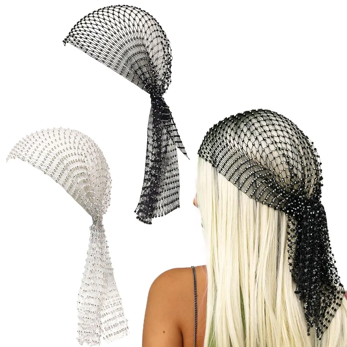 Rhinestone Mesh Headbands for Women, Sparkly  Nightclub Hair Accessories - Stretchy Headwraps,  Barrettes, Glitter Hollow Out Hairbands